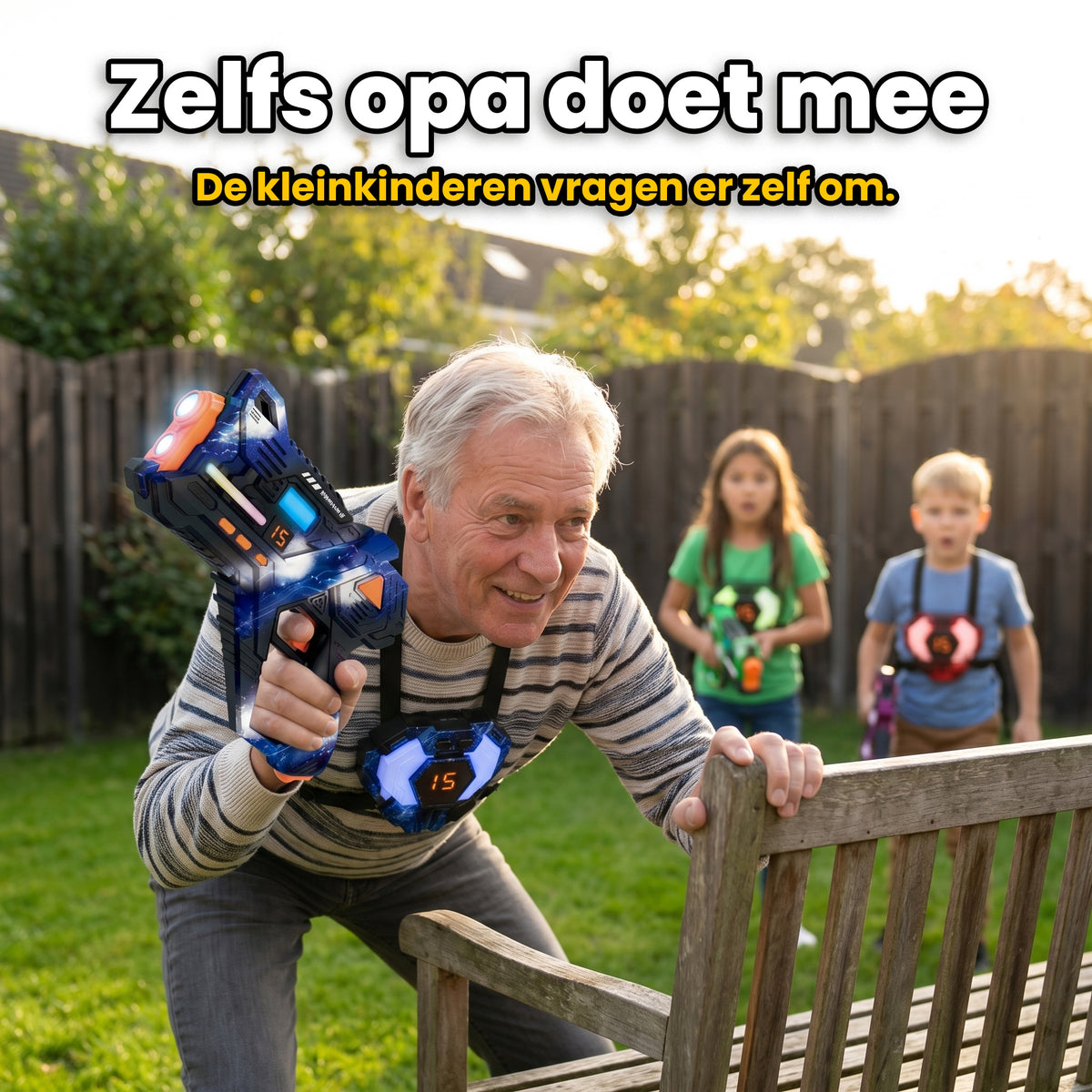 De tuin in volle actie tijdens het lasergame feestje