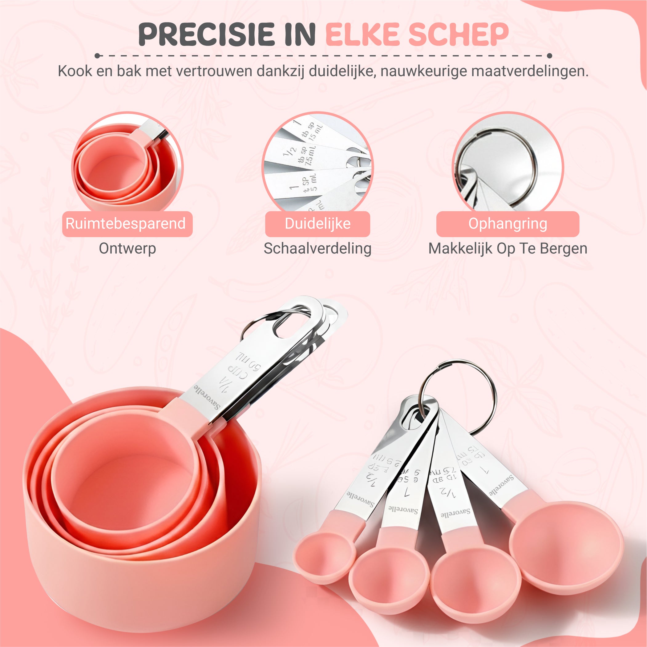 8-delige set maatbekers en maatlepels